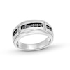 Thumbnail Image 1 of 3/8 CT. T.W. Black and White Diamond Trio Station Wedding Band in 10K White Gold