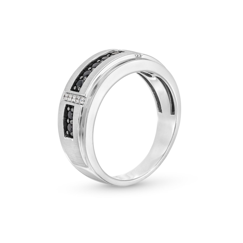 Main Image 2 of 3/8 CT. T.W. Black and White Diamond Trio Station Wedding Band in 10K White Gold