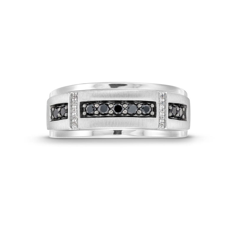 Main Image 3 of 3/8 CT. T.W. Black and White Diamond Trio Station Wedding Band in 10K White Gold