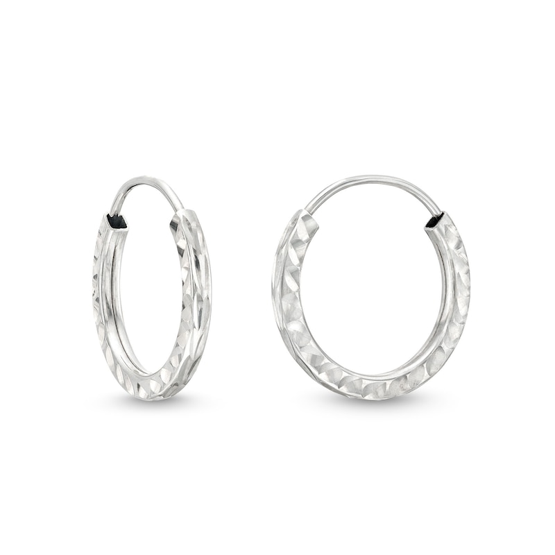 Main Image 1 of Diamond-Cut Endless 13.0mm Hoop Earrings in Hollow 14K White Gold