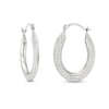 Thumbnail Image 0 of Basket Textured Oval Hoop Earrings in 14K White Gold