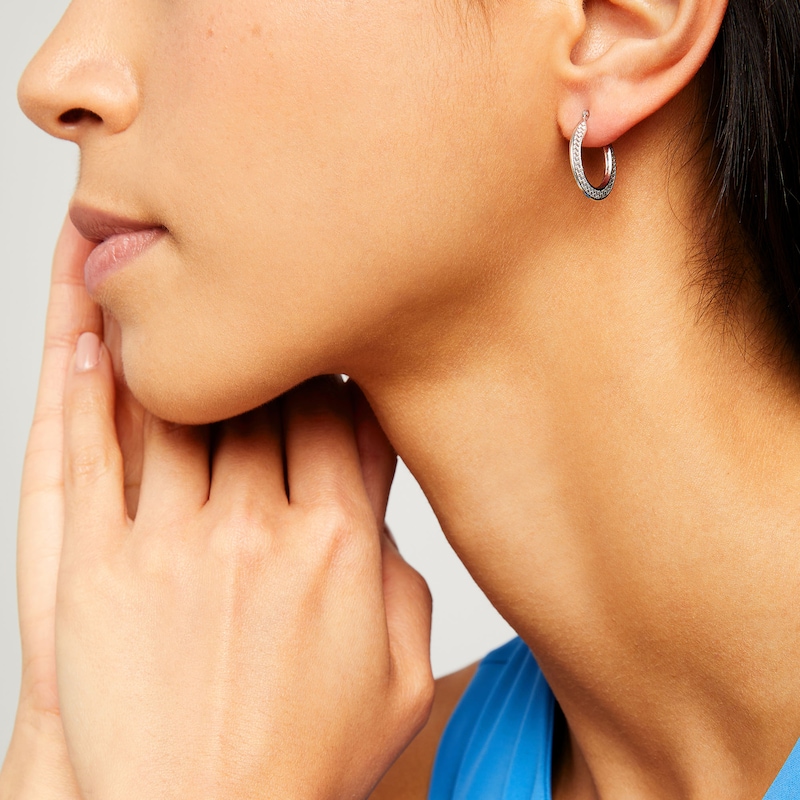 Basket Textured Oval Hoop Earrings in 14K White Gold