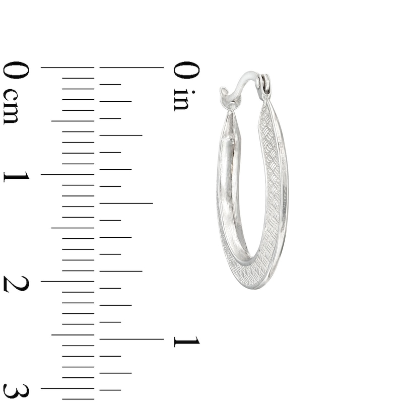 Basket Textured Oval Hoop Earrings in 14K White Gold