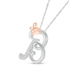 Thumbnail Image 2 of 1/20 CT. T.W. Diamond Cursive &quot;B&quot; with Butterfly Pendant in Sterling Silver and 10K Rose Gold