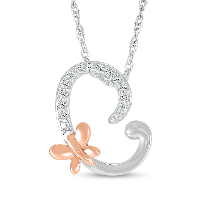 Main Image 1 of 1/20 CT. T.W. Diamond Cursive &quot;C&quot; with Butterfly Pendant in Sterling Silver and 10K Rose Gold