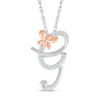 Thumbnail Image 1 of 1/20 CT. T.W. Diamond Cursive &quot;G&quot; with Butterfly Pendant in Sterling Silver and 10K Rose Gold