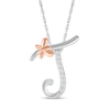 Thumbnail Image 1 of 1/20 CT. T.W. Diamond Cursive &quot;J&quot; with Butterfly Pendant in Sterling Silver and 10K Rose Gold