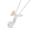 Thumbnail Image 2 of 1/20 CT. T.W. Diamond Cursive &quot;J&quot; with Butterfly Pendant in Sterling Silver and 10K Rose Gold