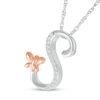 Thumbnail Image 1 of 1/20 CT. T.W. Diamond Cursive "S" with Butterfly Pendant in Sterling Silver and 10K Rose Gold