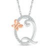 Thumbnail Image 1 of 1/20 CT. T.W. Diamond Cursive &quot;Q&quot; with Butterfly Pendant in Sterling Silver and 10K Rose Gold