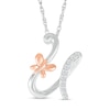 Thumbnail Image 1 of 1/20 CT. T.W. Diamond Cursive &quot;U&quot; with Butterfly Pendant in Sterling Silver and 10K Rose Gold