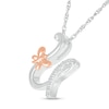 Thumbnail Image 2 of 1/20 CT. T.W. Diamond Cursive &quot;U&quot; with Butterfly Pendant in Sterling Silver and 10K Rose Gold