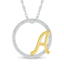 1/10 CT. T.W. Diamond Circle with &quot;A&quot; Initial Pendant in Sterling Silver and 10K Gold