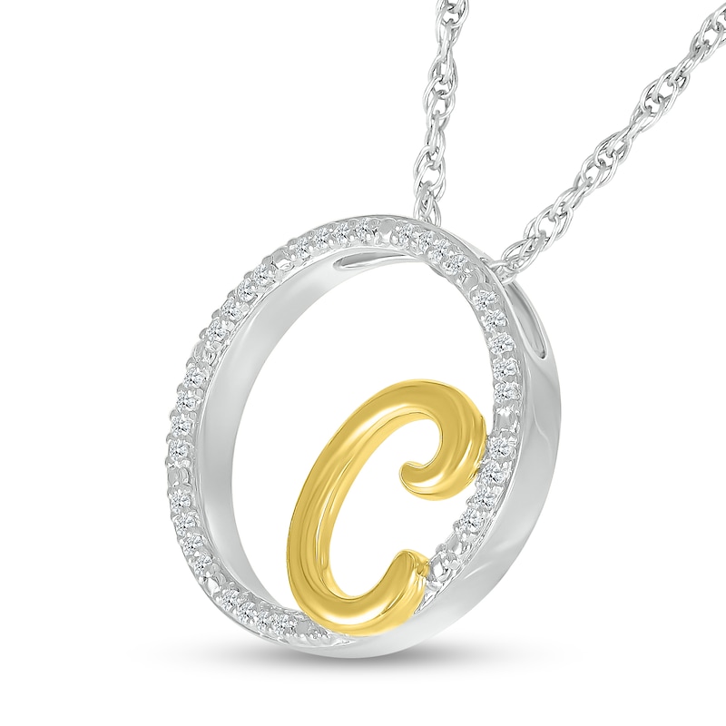 Main Image 2 of 1/10 CT. T.W. Diamond Circle with &quot;C&quot; Initial Pendant in Sterling Silver and 10K Gold