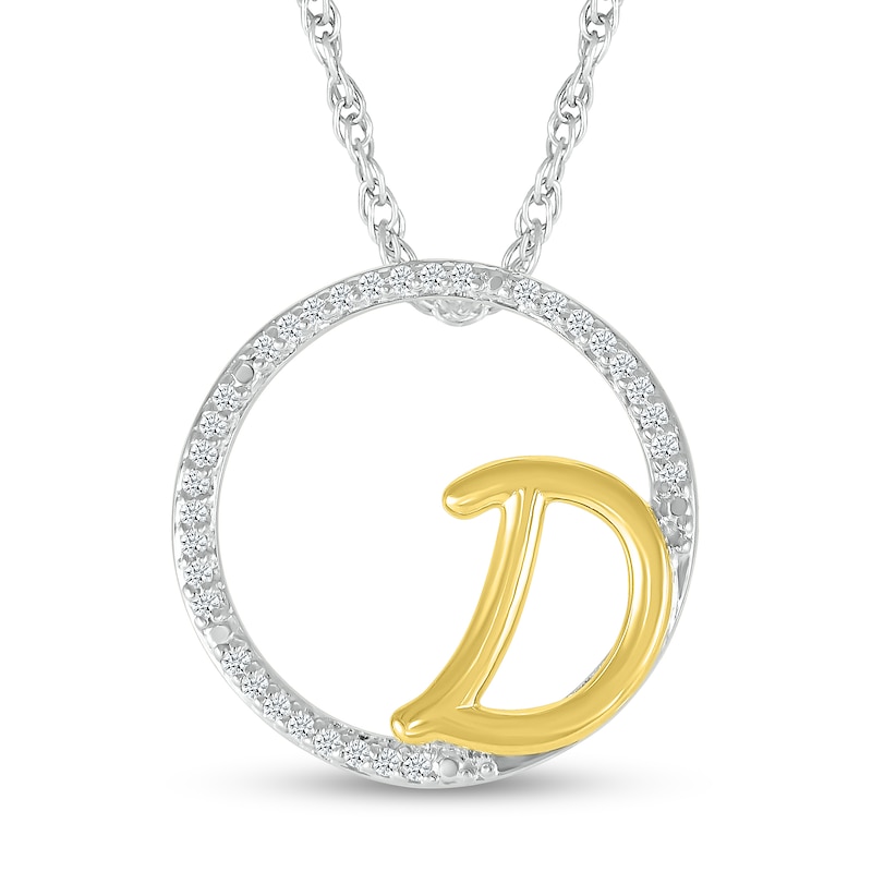 Main Image 1 of 1/10 CT. T.W. Diamond Circle with &quot;D&quot; Initial Pendant in Sterling Silver and 10K Gold