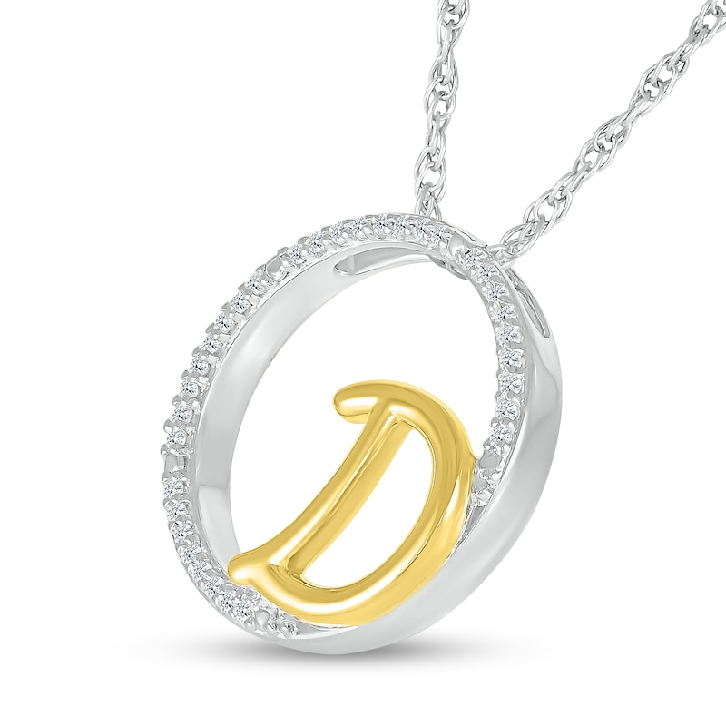 Main Image 2 of 1/10 CT. T.W. Diamond Circle with &quot;D&quot; Initial Pendant in Sterling Silver and 10K Gold