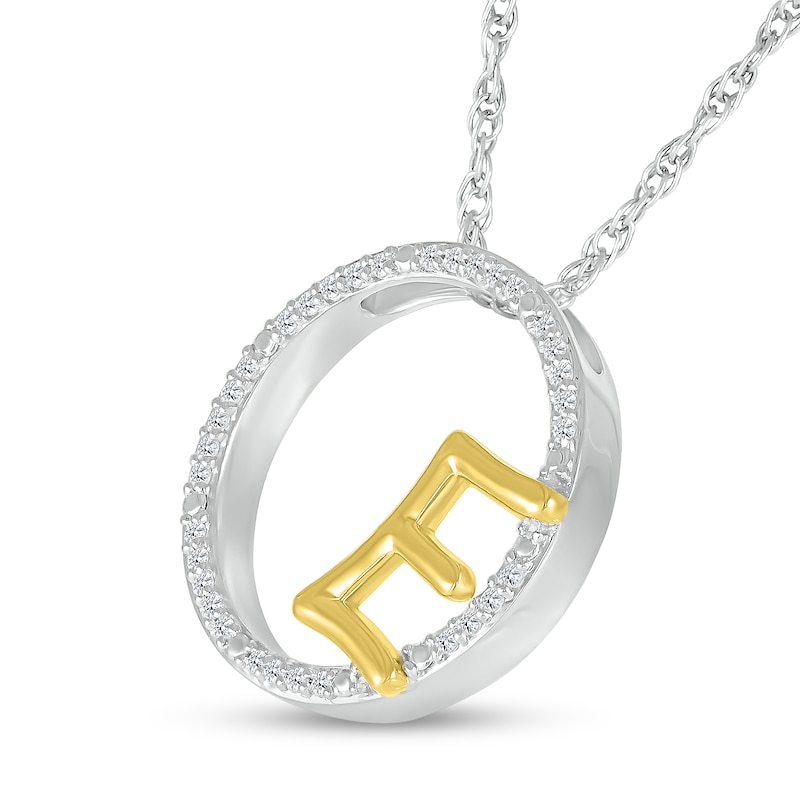 Main Image 2 of 1/10 CT. T.W. Diamond Circle with &quot;E&quot; Initial Pendant in Sterling Silver and 10K Gold