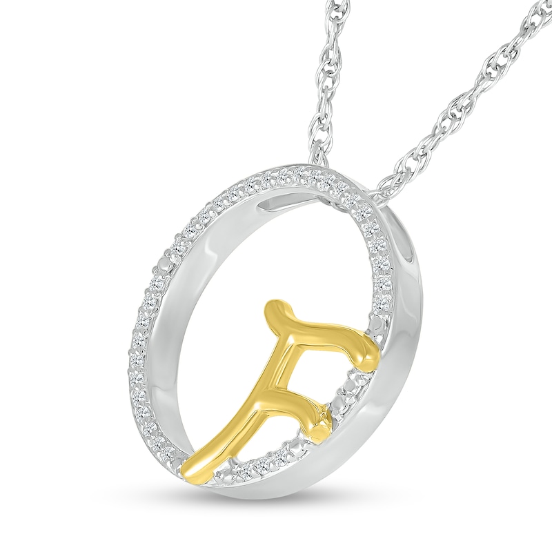 Main Image 2 of 1/10 CT. T.W. Diamond Circle with &quot;F&quot; Initial Pendant in Sterling Silver and 10K Gold