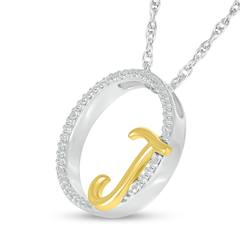 Main Image 2 of 1/10 CT. T.W. Diamond Circle with &quot;J&quot; Initial Pendant in Sterling Silver and 10K Gold