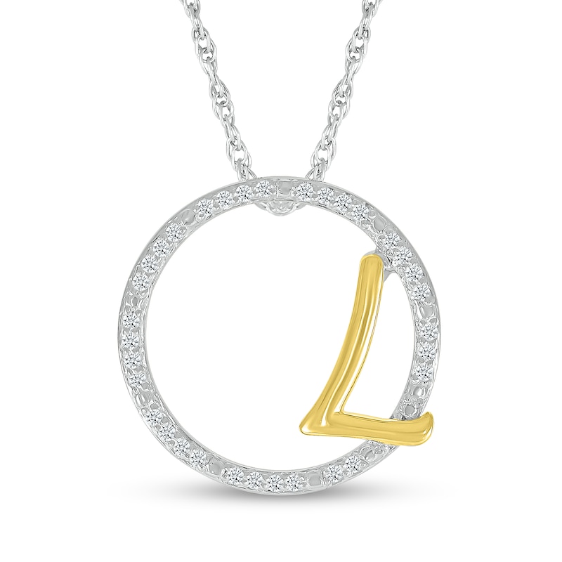 Main Image 1 of 1/10 CT. T.W. Diamond Circle with &quot;L&quot; Initial Pendant in Sterling Silver and 10K Gold