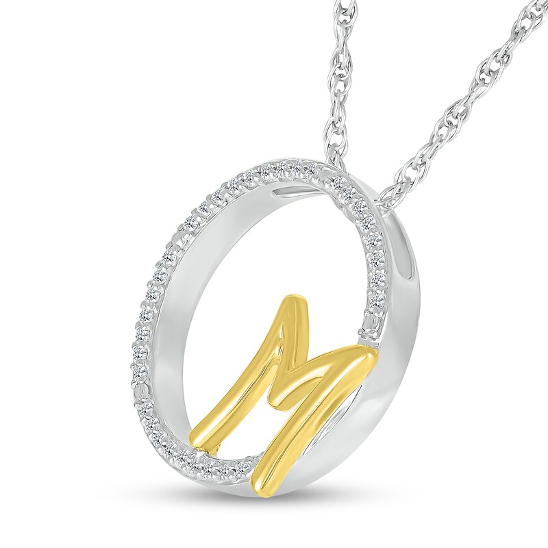 Main Image 2 of 1/10 CT. T.W. Diamond Circle with &quot;M&quot; Initial Pendant in Sterling Silver and 10K Gold