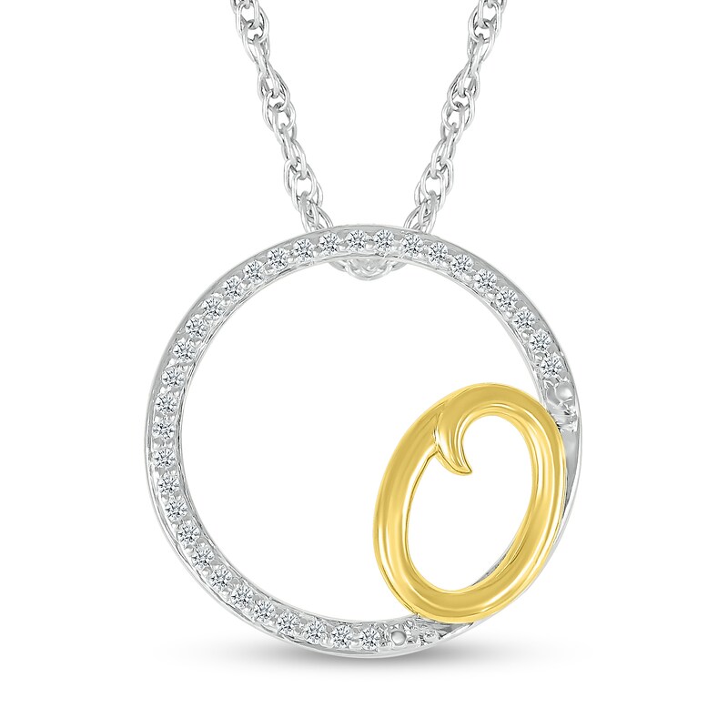 Main Image 1 of 1/10 CT. T.W. Diamond Circle with &quot;O&quot; Initial Pendant in Sterling Silver and 10K Gold