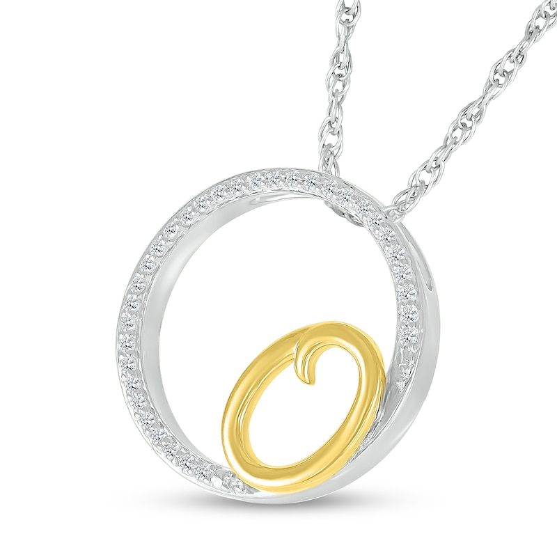 Main Image 2 of 1/10 CT. T.W. Diamond Circle with &quot;O&quot; Initial Pendant in Sterling Silver and 10K Gold