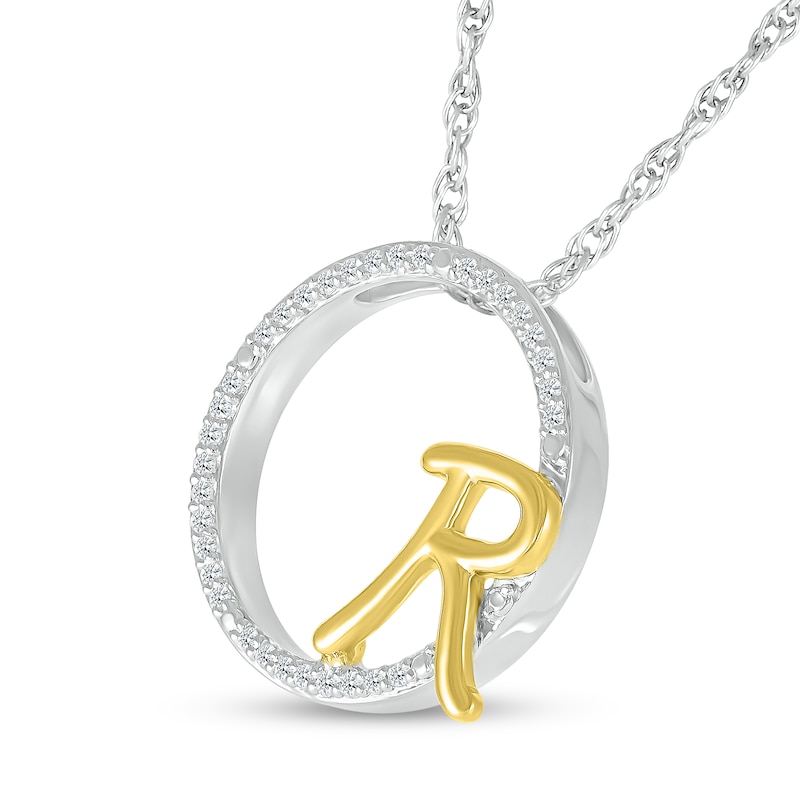 Main Image 2 of 1/10 CT. T.W. Diamond Circle with &quot;R&quot; Initial Pendant in Sterling Silver and 10K Gold