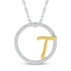 Thumbnail Image 1 of 1/10 CT. T.W. Diamond Circle with &quot;T&quot; Initial Pendant in Sterling Silver and 10K Gold