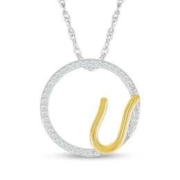 1/10 CT. T.W. Diamond Circle with &quot;U&quot; Initial Pendant in Sterling Silver and 10K Gold