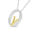 Thumbnail Image 1 of 1/10 CT. T.W. Diamond Circle with "V" Initial Pendant in Sterling Silver and 10K Gold