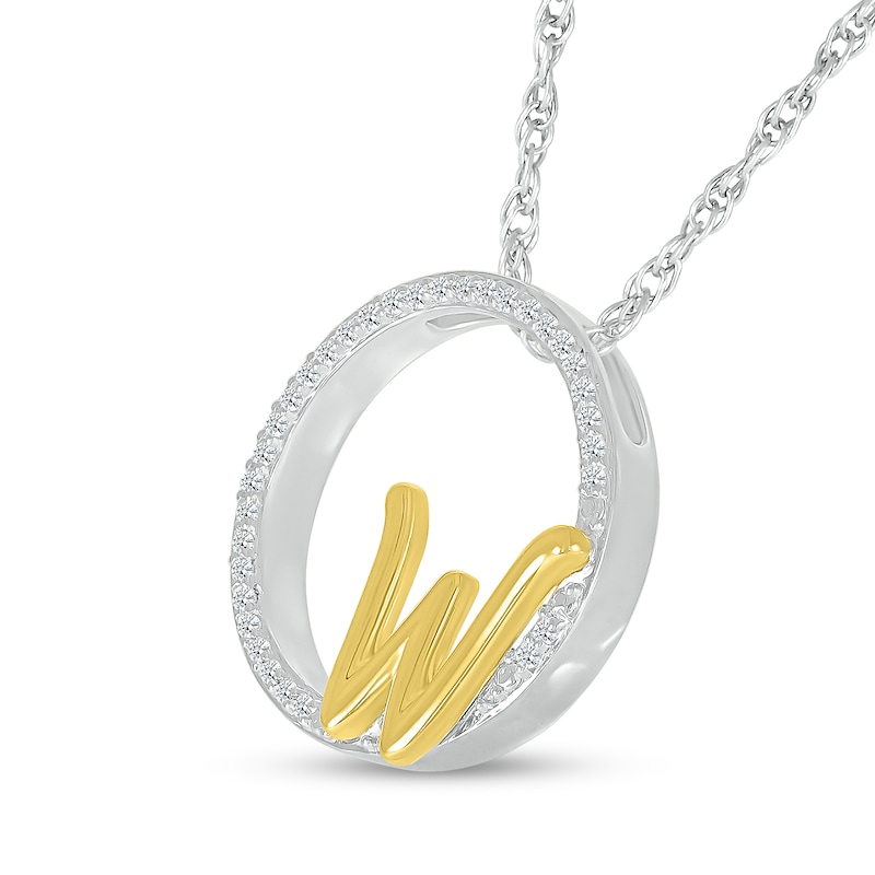 Main Image 2 of 1/10 CT. T.W. Diamond Circle with &quot;W&quot; Initial Pendant in Sterling Silver and 10K Gold