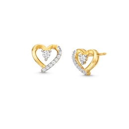 1/10 CT. T.W. Diamond Ribbon Heart Stud Earrings in 10K Gold