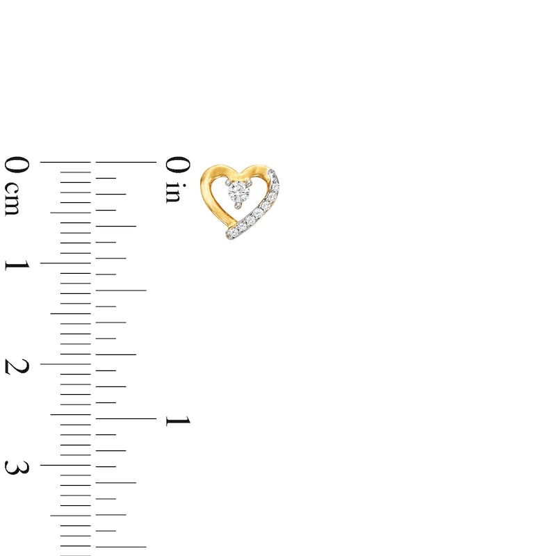 Main Image 3 of 1/10 CT. T.W. Diamond Ribbon Heart Stud Earrings in 10K Gold