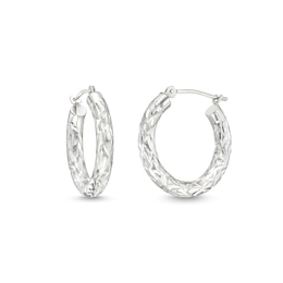 Diamond-Cut 20.0mm Tube Hoop Earrings in Hollow 14K White Gold