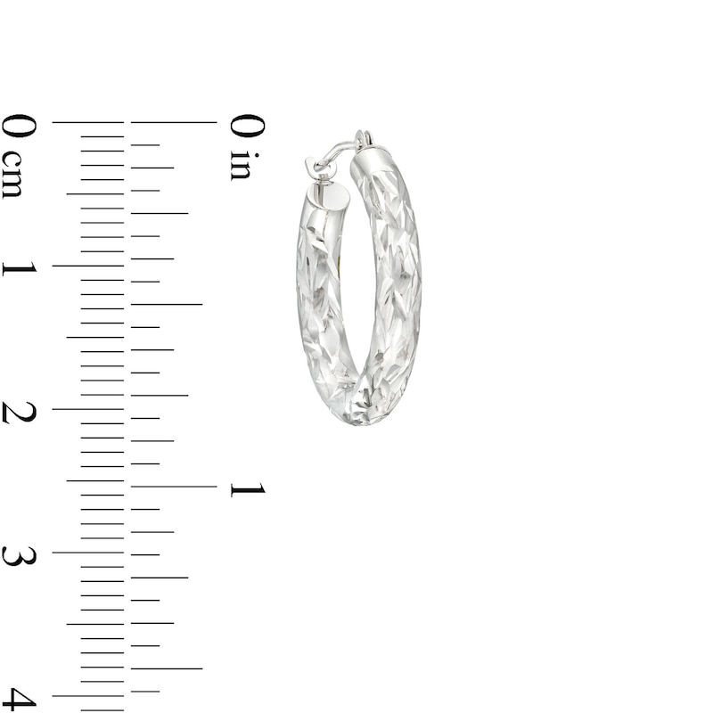 Main Image 3 of Diamond-Cut 20.0mm Tube Hoop Earrings in Hollow 14K White Gold