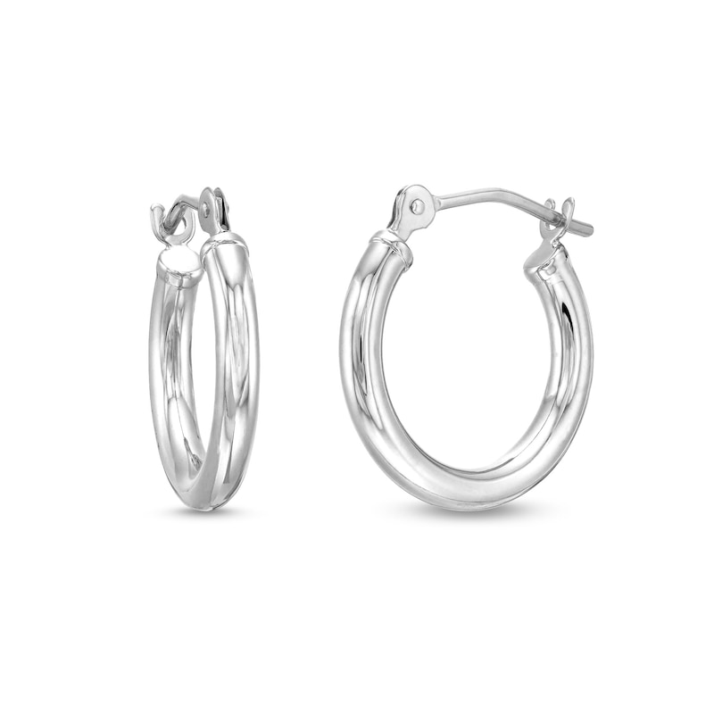 14.0mm Tube Hoop Earrings in Hollow 14K White Gold