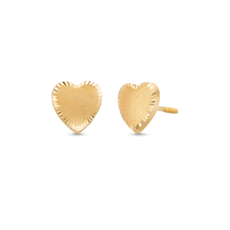 Main Image 1 of Child's Diamond-Cut Heart Stud Earrings in Hollow 14K Gold