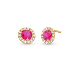 Child's 4.0mm Lab-Created Ruby and Cubic Zirconia Frame Stud Earrings in 14K Gold