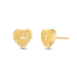 Diamond-Cut Heart-Shaped Stud Earrings in 14K Gold