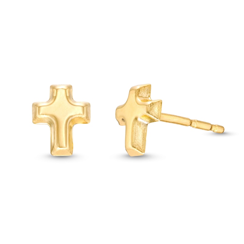 Main Image 1 of Puffed Cross Stud Earrings in 14K Gold