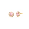 Thumbnail Image 0 of Child's 4.0mm Pink and White Cubic Zirconia Frame Stud Earrings in 14K Gold