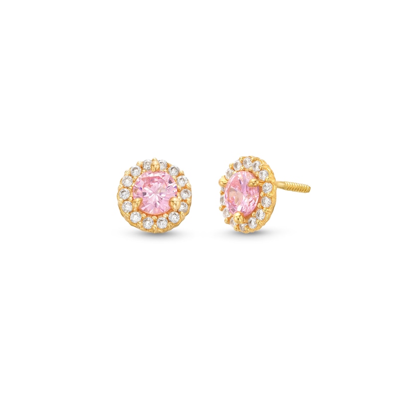 Main Image 1 of Child's 4.0mm Pink and White Cubic Zirconia Frame Stud Earrings in 14K Gold