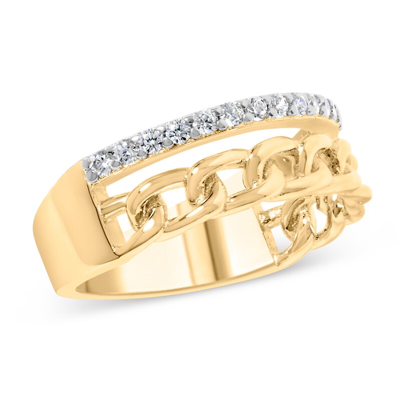 1/5 CT. T.W. Diamond Line and Curb Chain Open Shank Ring in 10K Gold