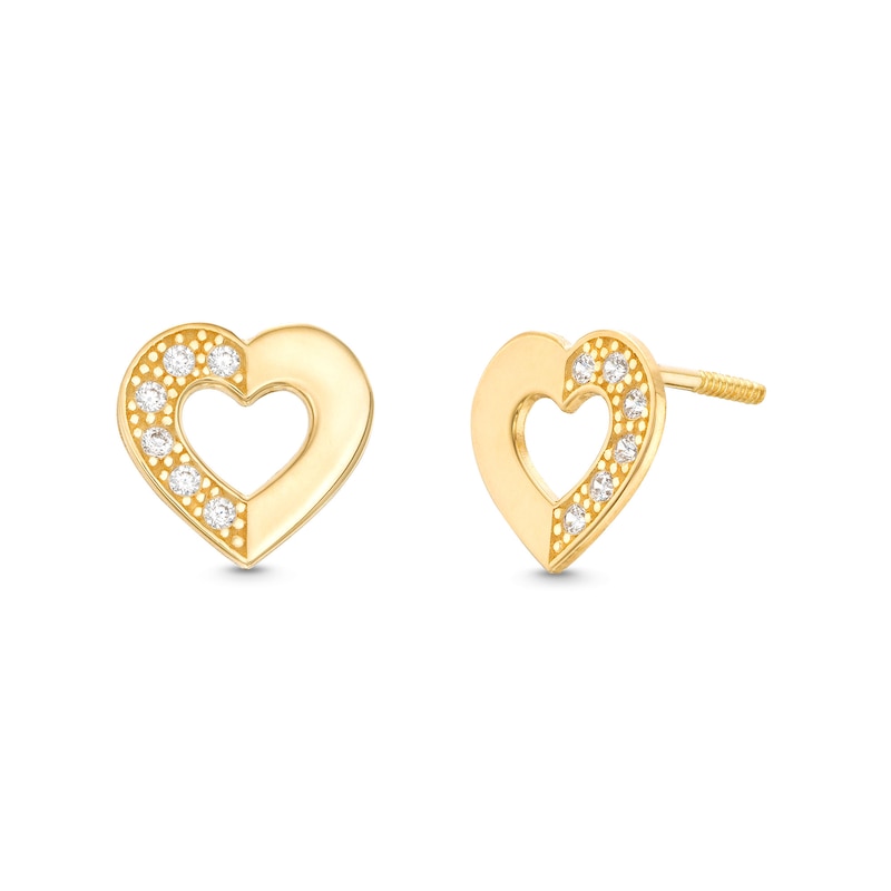 Main Image 1 of Child's Cubic Zirconia Half Heart Stud Earrings in 14K Gold