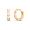 Thumbnail Image 0 of Child's 2.0mm Princess-Cut Pink Cubic Zirconia Huggie Hoop Earrings in 14K Gold