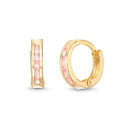 Child's 2.0mm Princess-Cut Pink Cubic Zirconia Huggie Hoop Earrings in 14K Gold