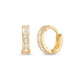 Child's 2.0mm Princess-Cut White Cubic Zirconia Huggie Hoop Earrings in 14K Gold