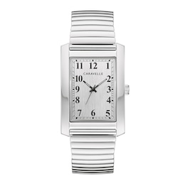 Men's Caravelle by Bulova Silver-Tone Expansion Watch with Rectangular Dial (Model: 43A157)