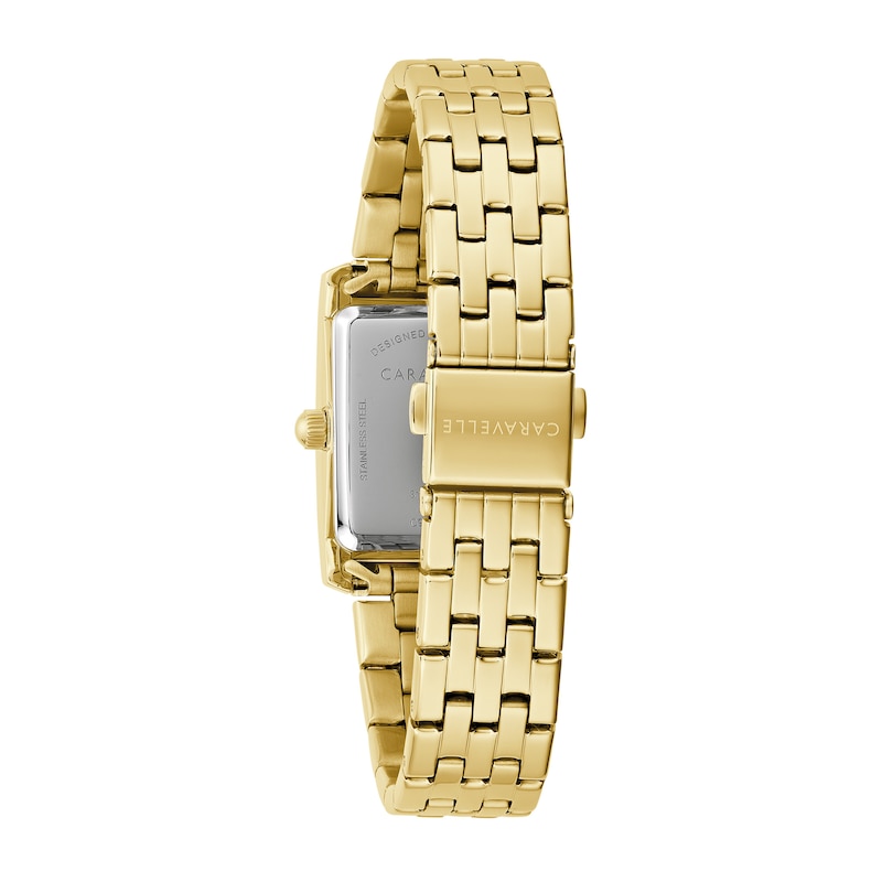 Ladies' Caravelle by Bulova Crystal Accent Gold-Tone Watch with Rectangular Champagne Dial (Model:45L192)